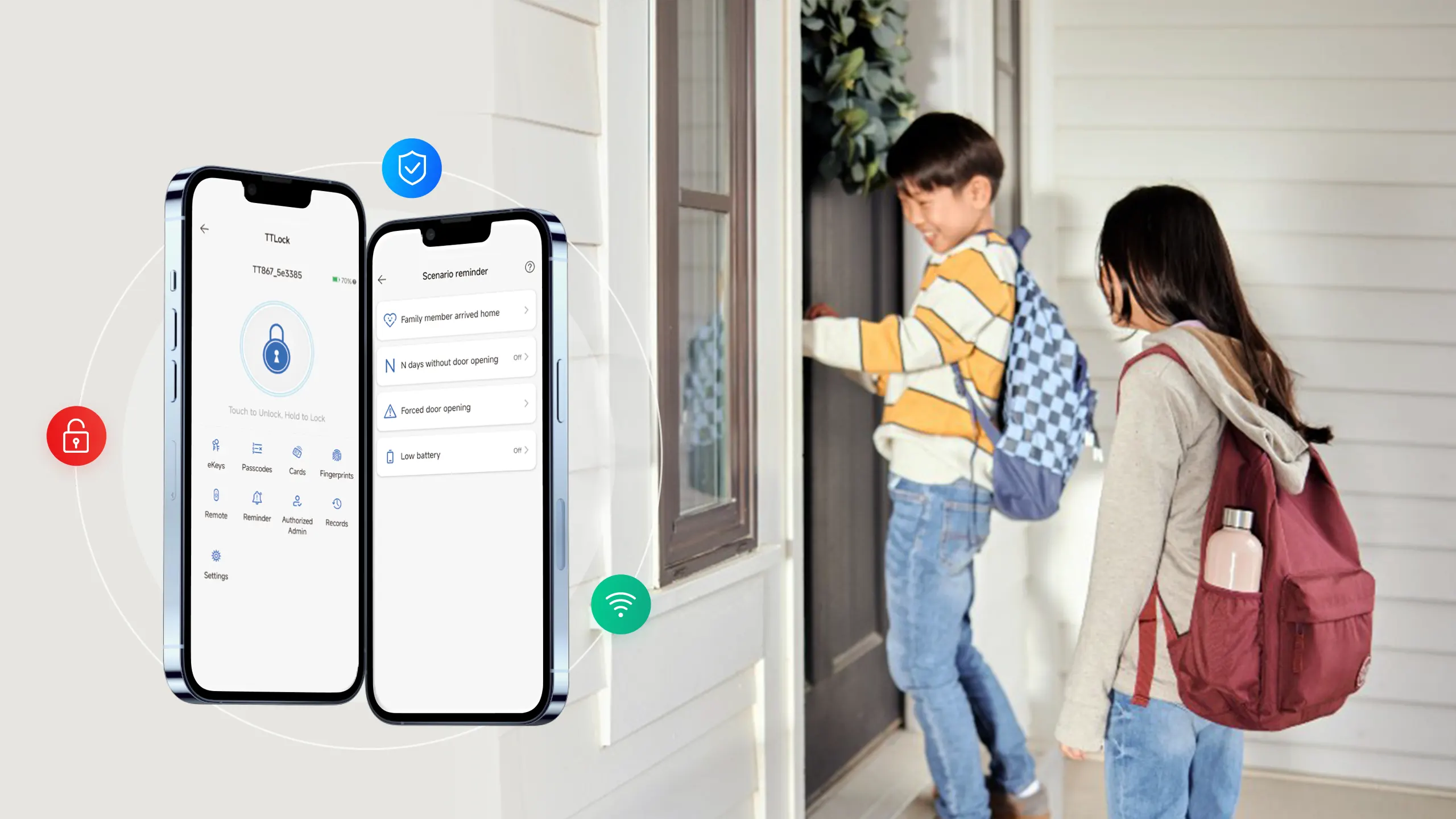 Mobile phone showing real-time smart lock access alerts